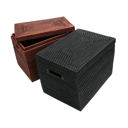 アジアン雑貨 収納用品 ラタンボックス 蓋付き(取っ手有り)
