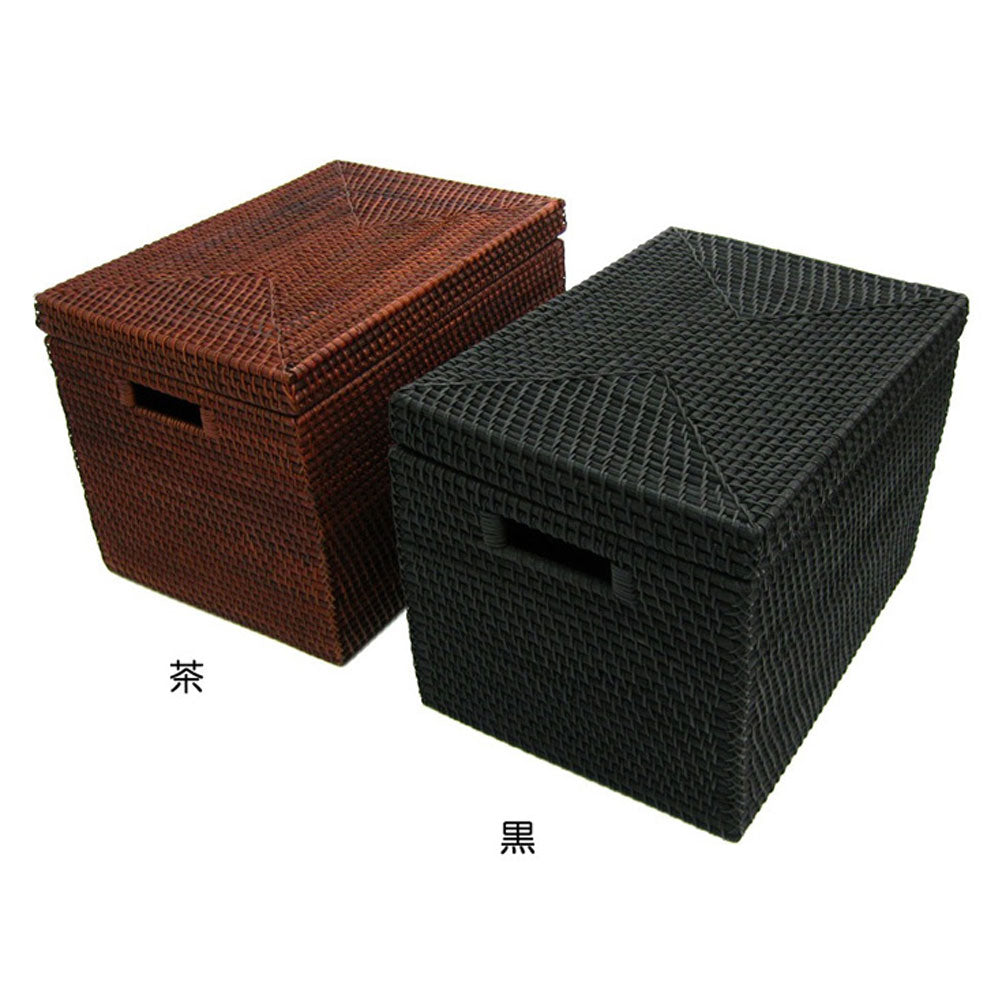 アジアン雑貨 収納用品 ラタンボックス 蓋付き(取っ手有り)