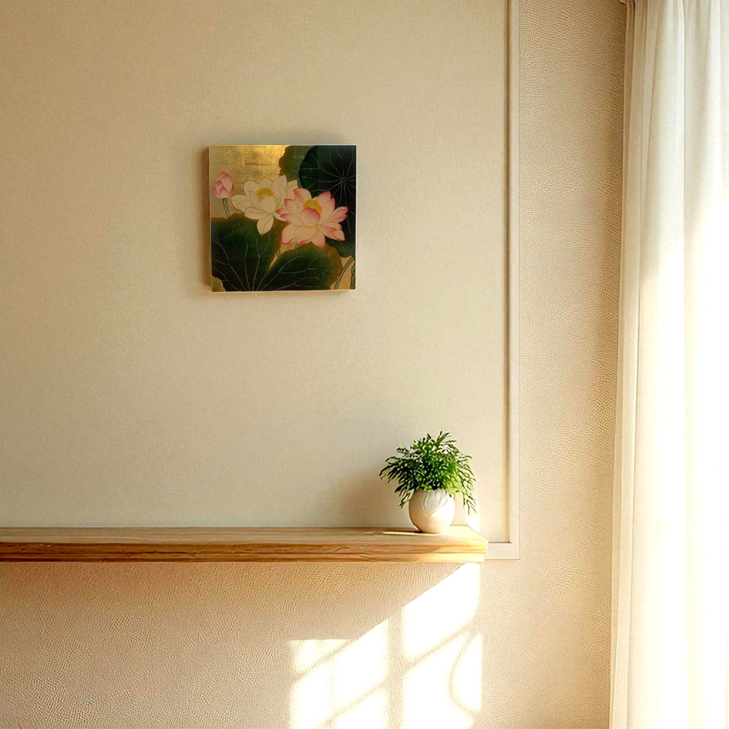 ベトナム ラッカーアートゴールドリーフ 蓮(Lotus) 40x40cm 2508-2