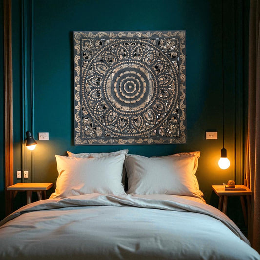 アジアン ウォール カービング(木彫り)3連 パネル A 90×90cm 2508-4