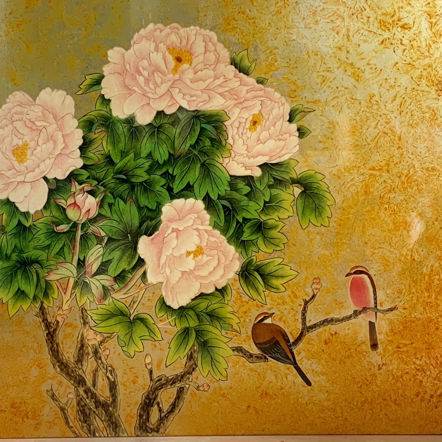 ベトナム ラッカーアートゴールドリーフ Peony(芍薬)40x40cm