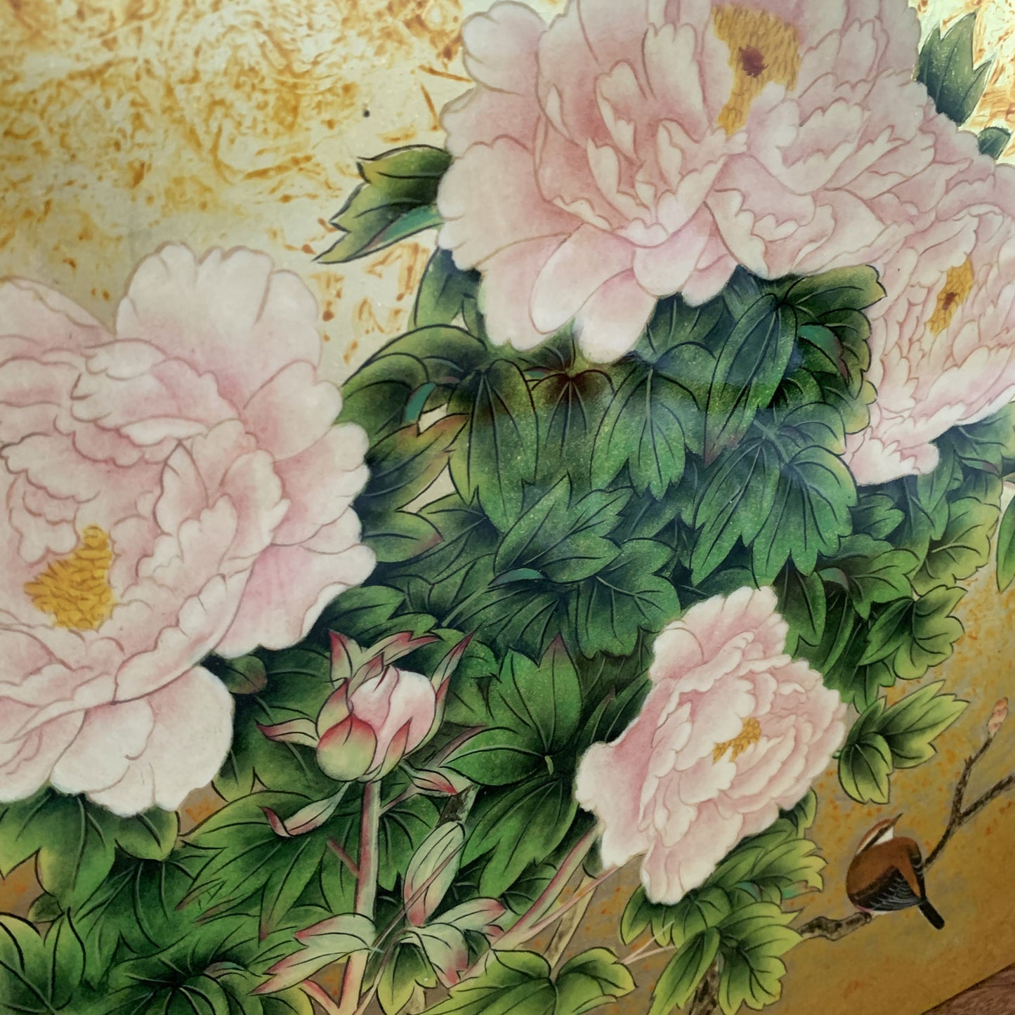 ベトナム ラッカーアートゴールドリーフ Peony(芍薬)40x40cm