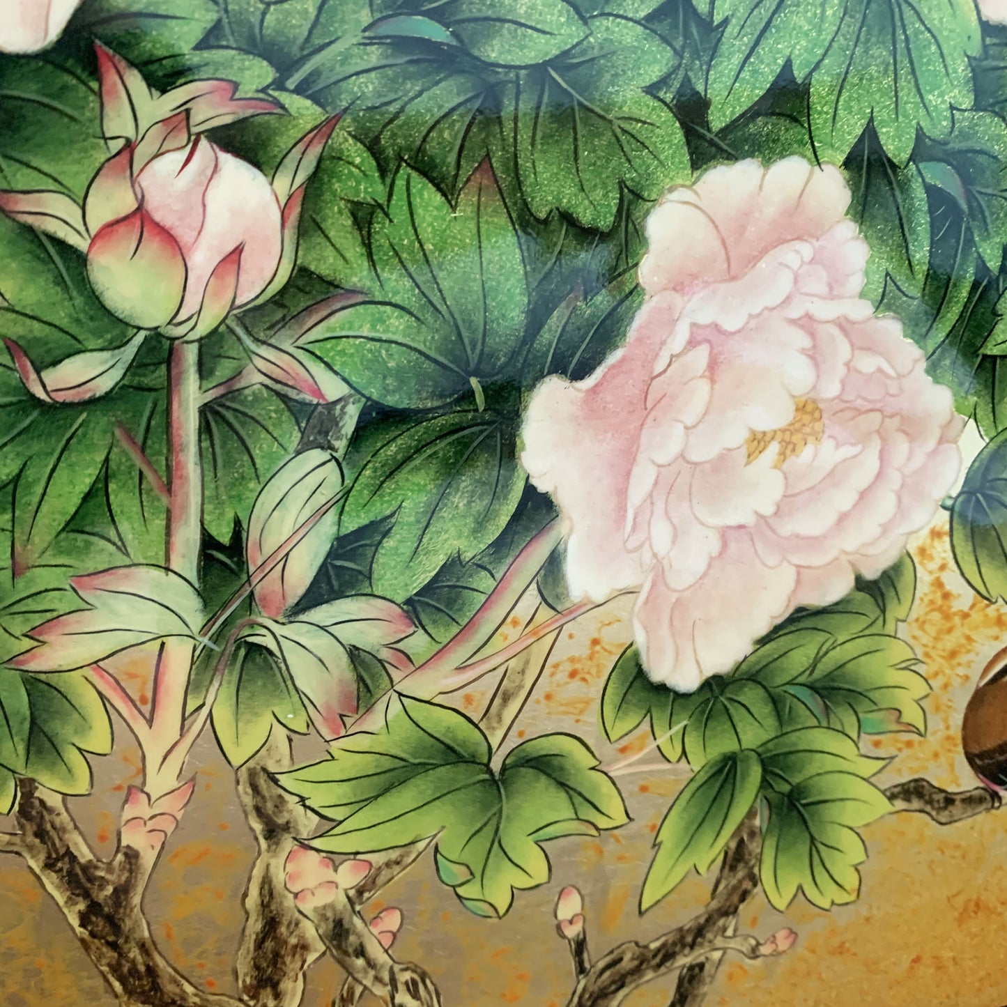 ベトナム ラッカーアートゴールドリーフ Peony(芍薬)40x40cm