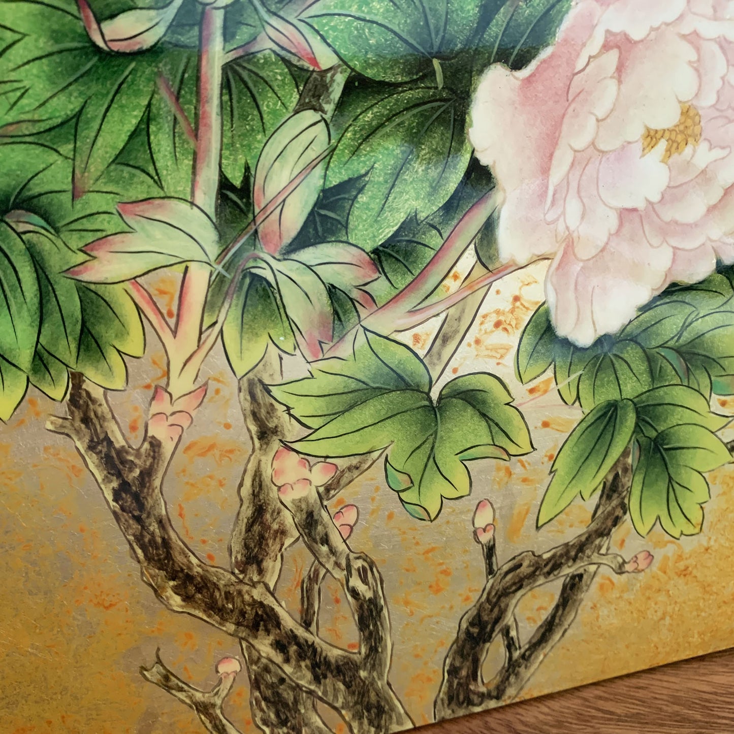 ベトナム ラッカーアートゴールドリーフ Peony(芍薬)40x40cm