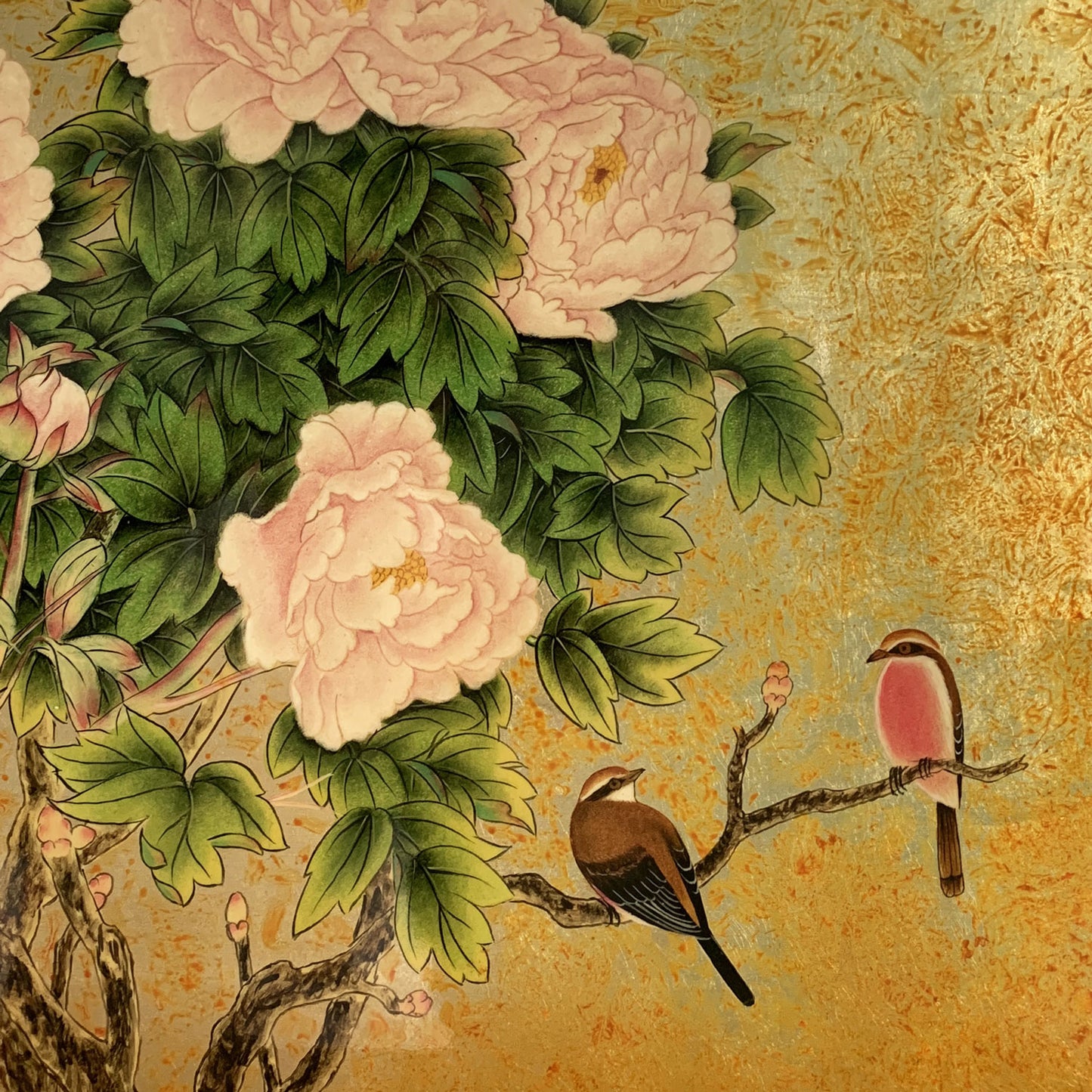 ベトナム ラッカーアートゴールドリーフ Peony(芍薬)40x40cm