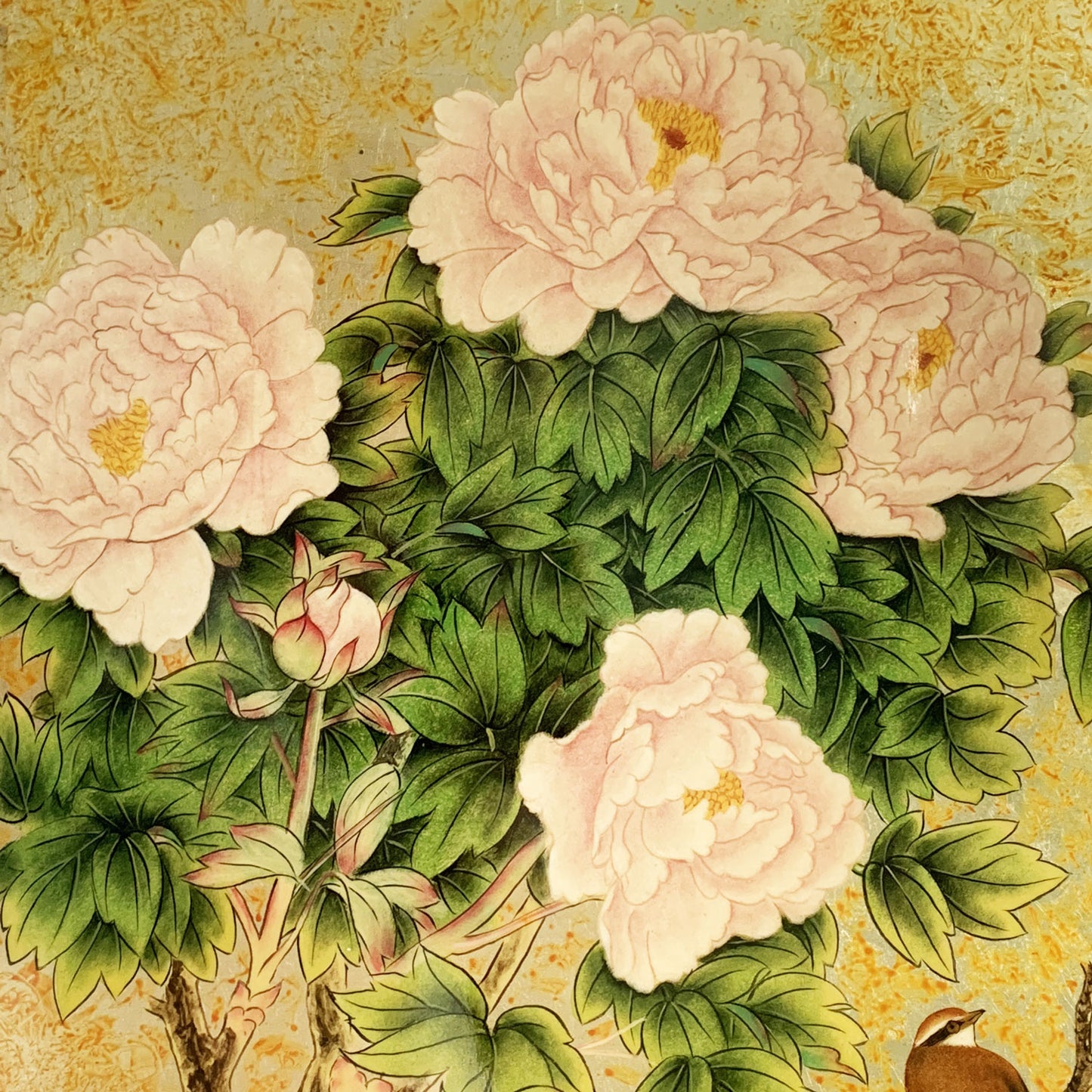 ベトナム ラッカーアートゴールドリーフ Peony(芍薬)40x40cm
