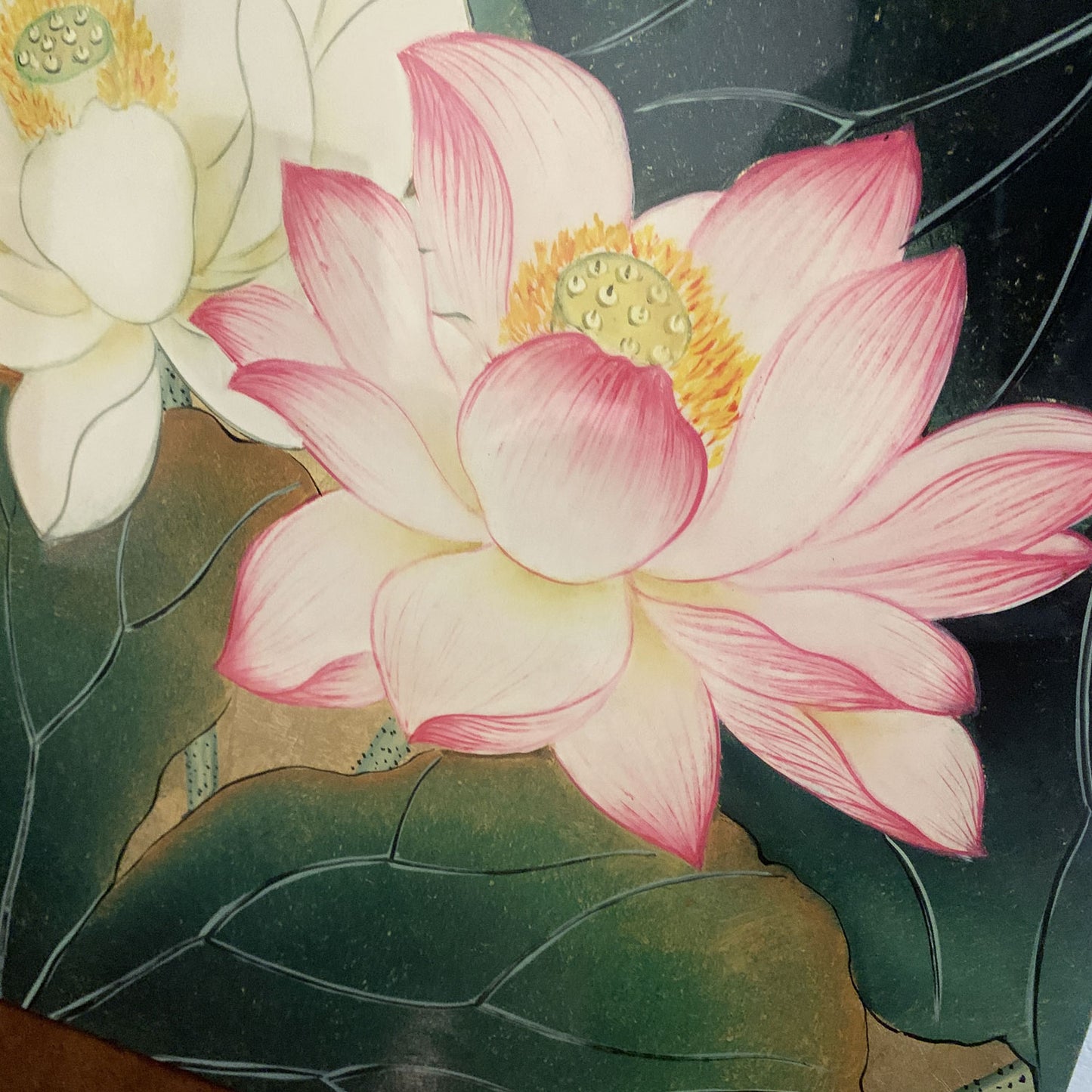 ベトナム ラッカーアートゴールドリーフ 蓮(Lotus) 40x40cm 2508-2