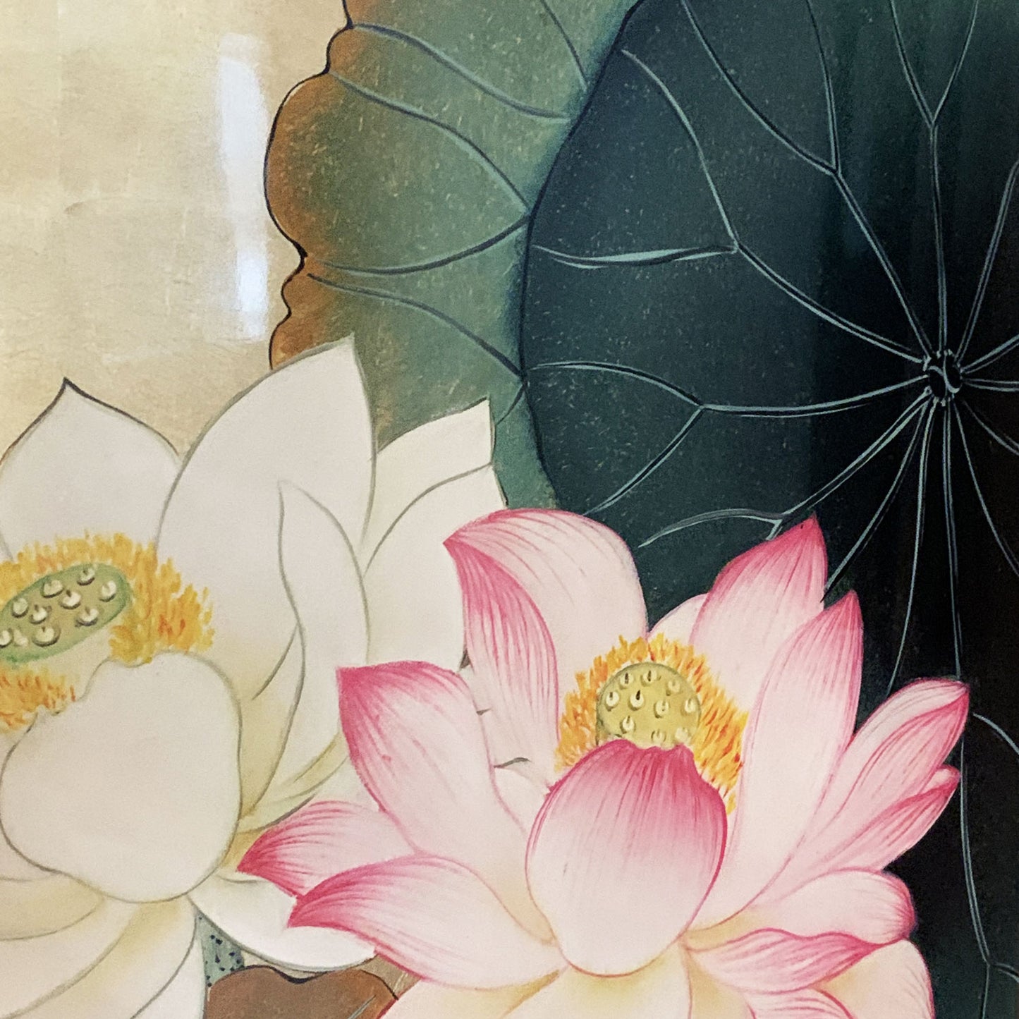 ベトナム ラッカーアートゴールドリーフ 蓮(Lotus) 40x40cm 2508-2