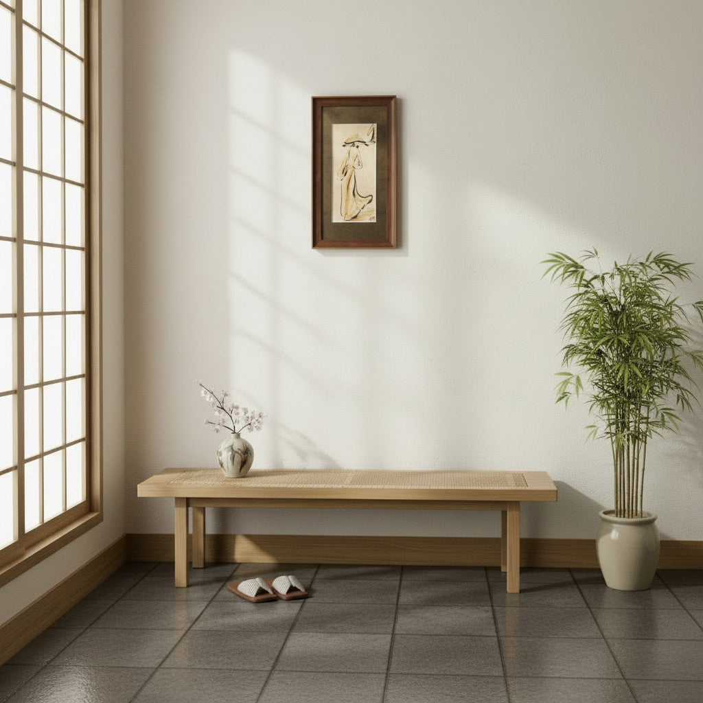 ベトナム インテリアアート 伝統衣装アオザイ女性 水墨画風フレームアート 2508-4（20x40cm額縁付）