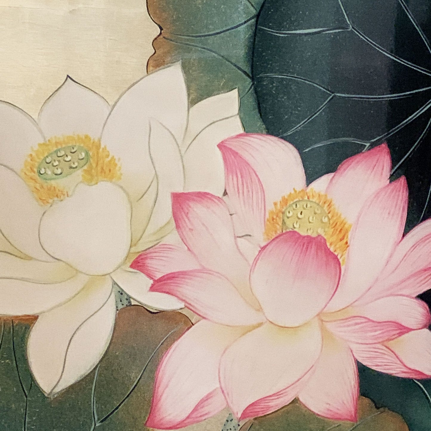 ベトナム　ラッカーアートゴールドリーフ 蓮（Lotus） 40x40cm 2508-2