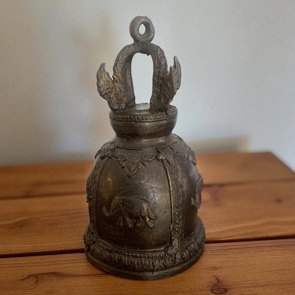 インテリアオブジェ ミャンマーチークウッド ハンドメイド真鍮ベル