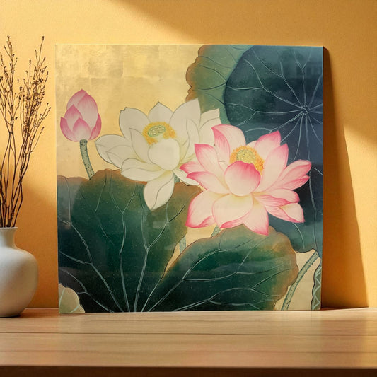 ベトナム　ラッカーアートゴールドリーフ 蓮（Lotus） 40x40cm 2508-2