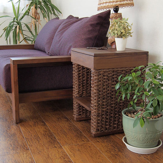 チーク材＆ウォーターヒヤシンス サイドテーブル　アジアン家具