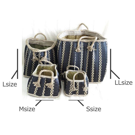 アジアン雑貨　シーグラス　バスケット ブラック　4サイズ/1セット